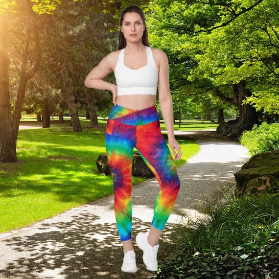 Performance Active Crossover Leggings With Pockets Tie-dye Pattern High Waisted  Crossover Leggings Plus Size Leggings Yoga Pants 