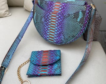 Python Leather Woman Bag - Exotic Python Handmade - Python Women Purse - Moon Bag - MagicBaliPython