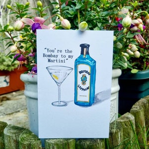 Gin martini card - Bombay card - funny card - cocktail card.