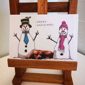 Carte teckel - Carte de Noël - Carte bonhomme de neige - Carte festive