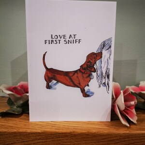 Dackel Valentinstag Karte - Liebe auf den ersten schnüffeln Karte - Wurst Hund lustige Karte - humorvolle Karte