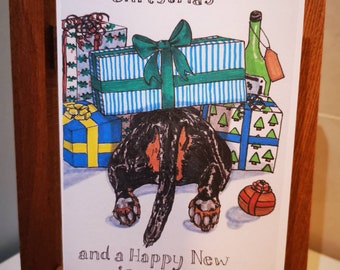 Biglietto di auguri di Natale con bassotto - Divertente bassotto felice nuovo "posteriore"