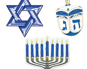 Chanukah Decorations: Hanukkah Symbols Cut-Outs, set of 3