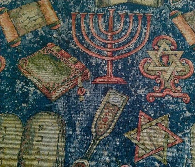 Tapestry Fabric Jewish Life Symbols 1 Yard Etsy