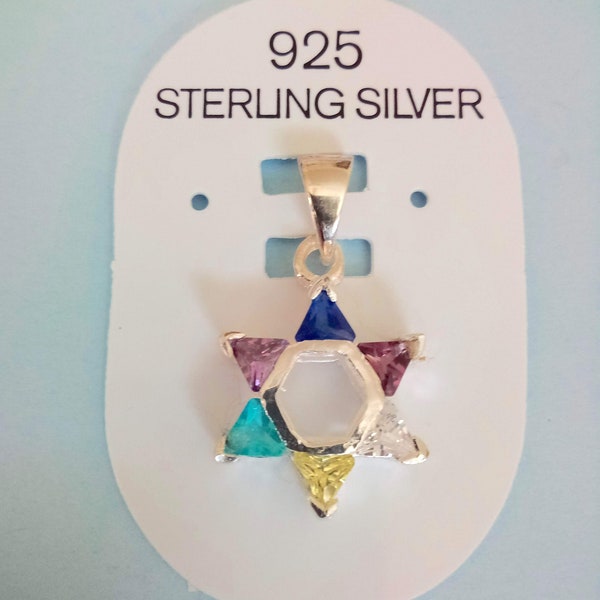 Sterling Silver Star of David Charm with Multi Colored CZ'S