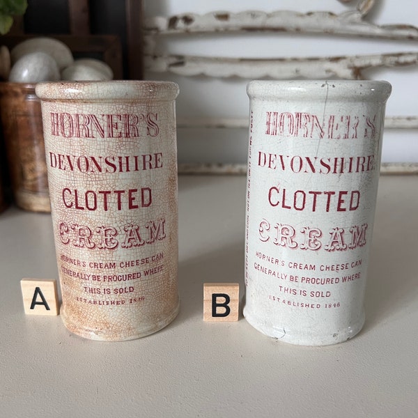 1x antique white ironstone cylinder cream crock with pink transfer - Horner’s Devonshire clotted cream - horners cream pot - horners pot