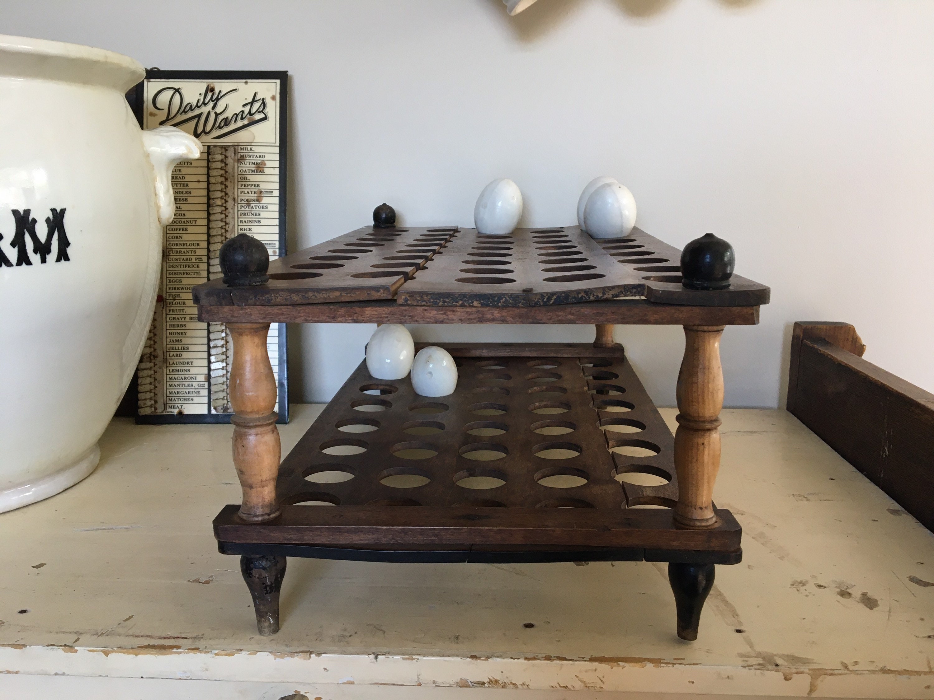 Large Antique Wooden Egg Rack for 80 Eggs Two Tier Egg Rack Etsy