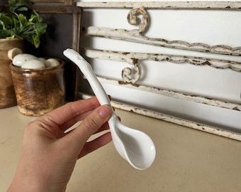 Vintage white ceramic serving ladle - white porcelain spoon - white ironstone spoon