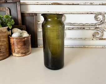 Ancien bocal à conserves/cornichons en verre du 18e siècle - bocal en verre vert antique français - bocal à cornichons français