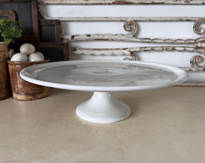 Large Antique French White Ironstone Cake Stand Sarreguemines Ceramic