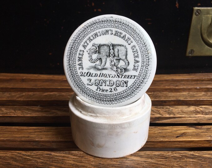 White Ironstone Bears Grease Pot Lit English Advertising Pot English