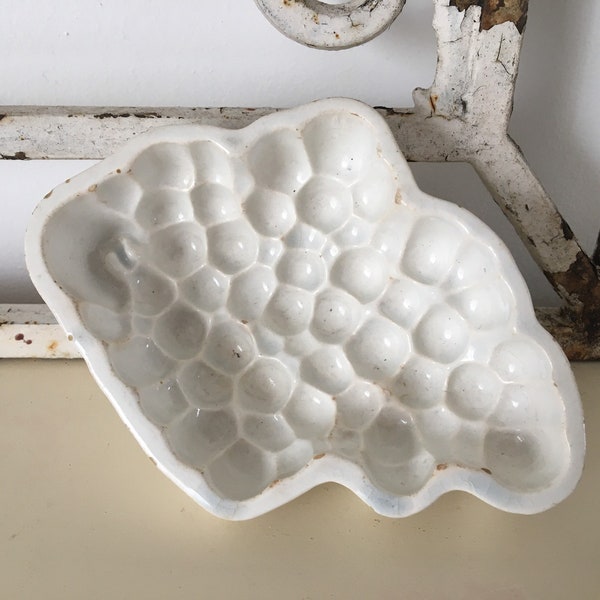 Small antique white ironstone jelly mould grapes - ironstone fruit jelly mold