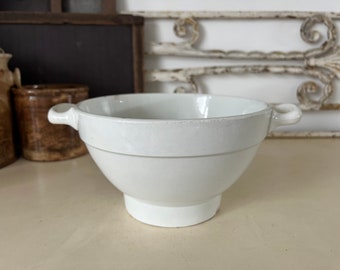 Antique white ironstone bowl with handles