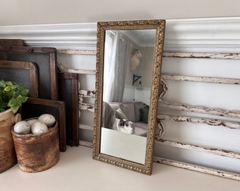 Small antique rectangular mirror with gilded gesso frame