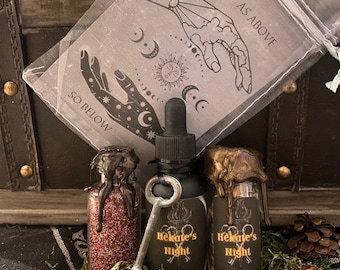 Hekate's Night Ritual Set: Anointing Oil, Incense, Altar Card & Black Onyx