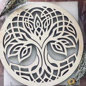 Tree of Life Wooden Altar Tile: Wiccan Decor, Crystal Grid, Wall Art