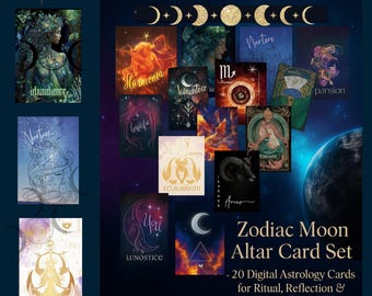 Zodiac Moon Altar Cards: Astrology Ritual & Lunar Magick (3x5 Printable Digital Download
