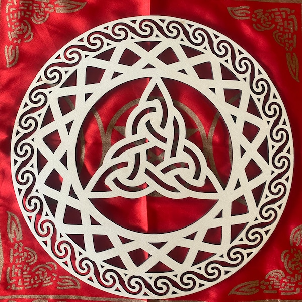 Intricate Triquetra Wooden 12 inch Altar Tile I Crystal Grid I Wall Hanging. Great Gift Idea!