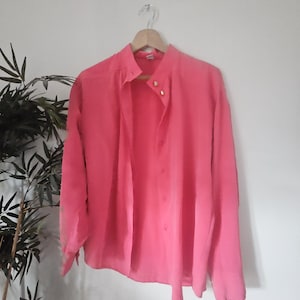 Vintage coral red silk mandarin collar shirt UK 12