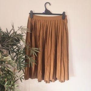 Vintage tan brown pleated midi skirt UK 12 14