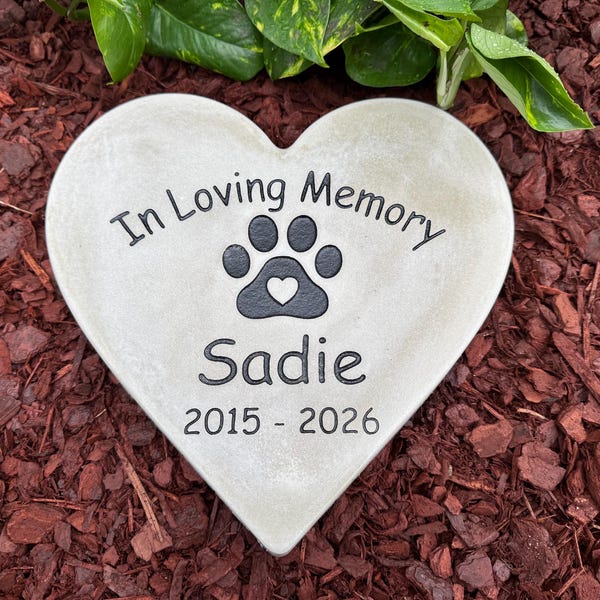 Personalized Pet Memorial Stone, Custom Dog Grave Marker with Paw Print, Outdoor Garden Headstone, Engraved Pet Loss Heart Stone