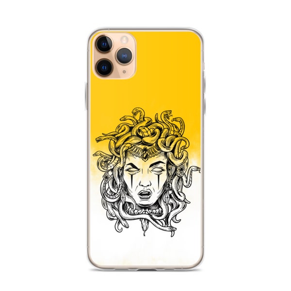 Two Toned Hand Drawn Medusa iPhone Case Gift Villain Female Greek Goddess Tough Phone Protection 7 8 Plus SE, X XS XR 11 12 13 Mini Pro Max