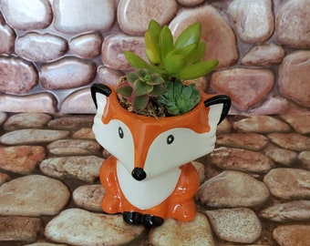 Mini Fox Planter with Succulent Arrangement, Potted Succulents, Succulent Gift, Animal Planter, Succulent Pot, Fox Figurine