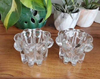 Vintage Glass Candle Holders, set of 2, Reims France Glass, MCM Candleholder, Mid Century Glass, Glass Candleholder