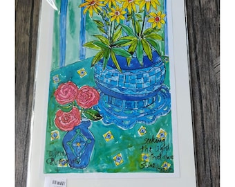 Deborah Cavenaugh Signierter Aquarell Blumen Kunstdruck Seeking The Light 17x11