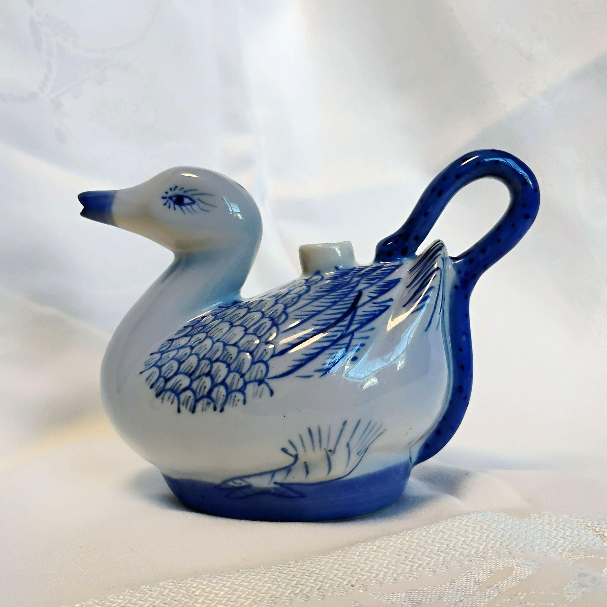 ヴィンテージ ブルー陶器 器 白鳥 鴨 置物 Blue and White Ceramic Duck - Etsy