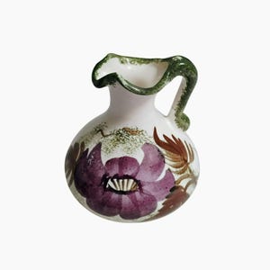 Vintage Handmade Cash Family Creamer Pitcher Floral TN Pottery Purple Green Tennessee