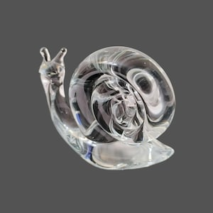 Vintage Glass Snail Paperweight, Clear Crystal Shell Figurine, Glass Animal Art