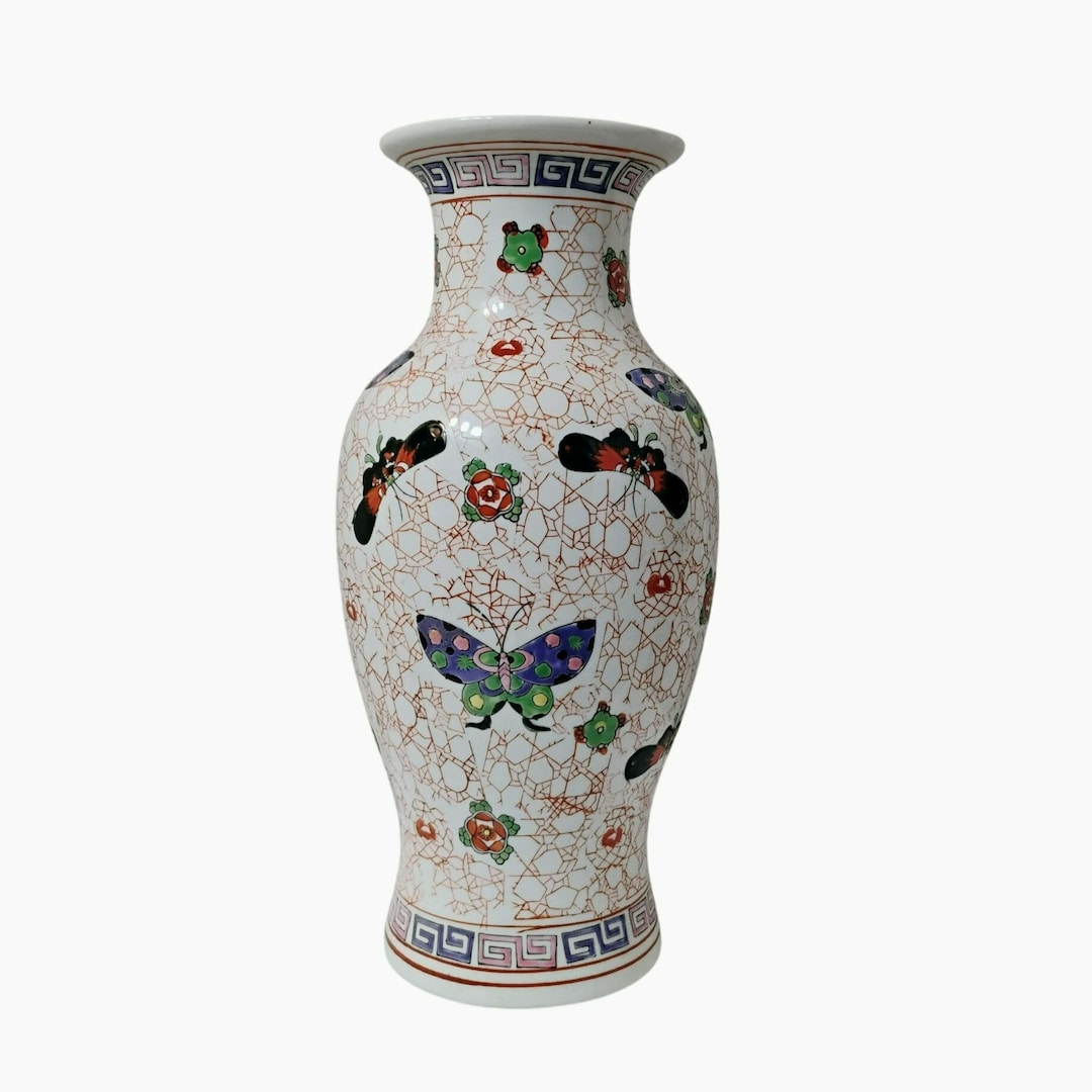 POLONIA 花瓶 Vintage Asian Porcelain Vase, 14 Inch Vase, Hand-painted