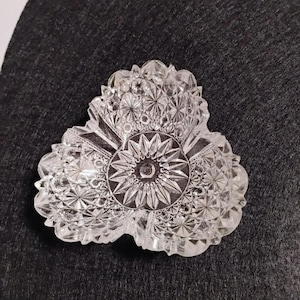 Vintage EAPG Pressed Glass Candy Dish, Triangle Clover Shape Ring Soap Trinket