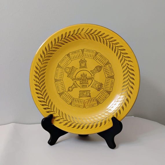 Yellow Fiestaware Fiesta 1955 Calendar Plate, Vintage Ceramic