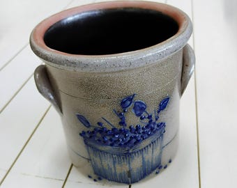 Vintage Salmon Falls Steingut Keramik Blaubeer Korb, 5 ""Utensilienhalter, handgefertigte salzglasierte blaugrau Made in den USA."
