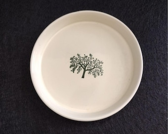 Ceramic Tree Design Round Trinket Tray, Tree of Life Ring Dish, Boho Coaster, Nut Dish, Olive Dish, Boho Trinket Dish, Olive Tree Design