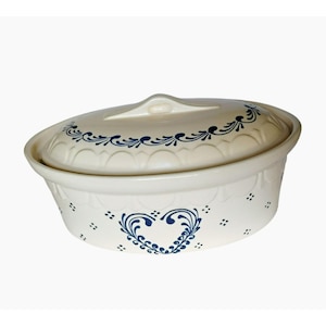 Poterie Beck Soufflenheim 14" Earthenware Covered Dish, Blue Heart, Alsace France Pottery, Hand-Painted French Ceramic Casserole, Terrine