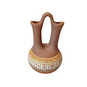 Wazon ślubny z ceramiki Indian Navajo, sygnowany przez Sefarinę Benally, 18 cm, grawerowany wzór, wystrój w stylu południowo-zachodnim, ręcznie wykonany z terakoty