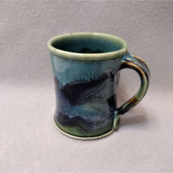 Hand Crafted Studio Pottery Mug, Signed Coffee Cup, Blue Purple, Swirl Glaze, Handmade Mug, Art Pottery Mug, Pottery Coffee Cup