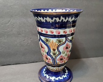 Majolica Holland Footed Vase, 8-inch Vase, Vintage, Hand Painted
