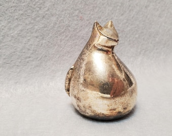 Dansk International Japan Silver Plate Cat Paperweight, Vintage Japan Animal Figurine, 2", Gunner Cyren, Dansk Silver Cat, Silver Animal