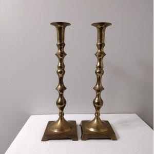 Pair of Vintage Solid Brass Large Candlesticks 15&quot; Tall Candle Holders Set