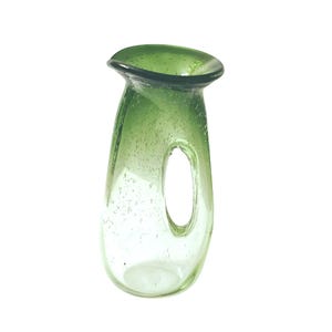 Vintage Mid-Century Hand Blown Art Glass Vase, Cased Green Clear Glass, MCM Pitcher, Bubble Glass, Green Glass Vase