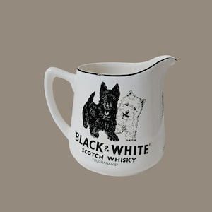 Vintage James Green Black & White Scotch Whisky Buchanan&#39;s Pitcher, Antique Ceramic Jug, Man Cave Decor, Mid Century Barware, 1950s