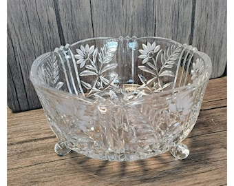 Vintage kristallskål med fot, 20 cm Stylesetter Margaret handskuren glasgodisskål