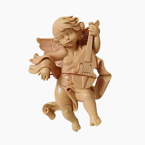 Vintage Italian Cherub Wall Hanging, Angel Playing Violin Figurine, Made in Italy, Fontanini Style, Cherub Decor, Christmas Wall Decor