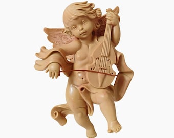 ヴァイオリンを弾く天使の木製像 装飾品 神聖な宗教的彫像 彫刻、教会