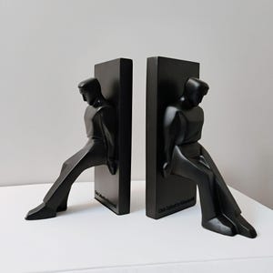 Chris Collicott For Kikkerland, Leaning Man Bookend Pair, Heavy Black, Modernist Design, Academia Decor, Bookish Decor, Sculptural Bookends