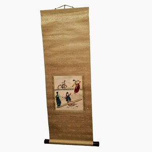 Japanese Hanging Scroll, KAKEJIKU, Vintage Silk Embroidery, Asian Wall Hanging